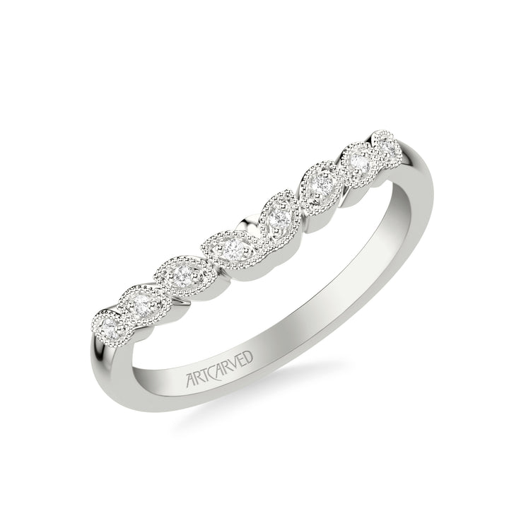 31-V309ARW-L.00 - ARTCARVED - Floral Curved Wedding Band with Milgrain Diamond Petal Motif