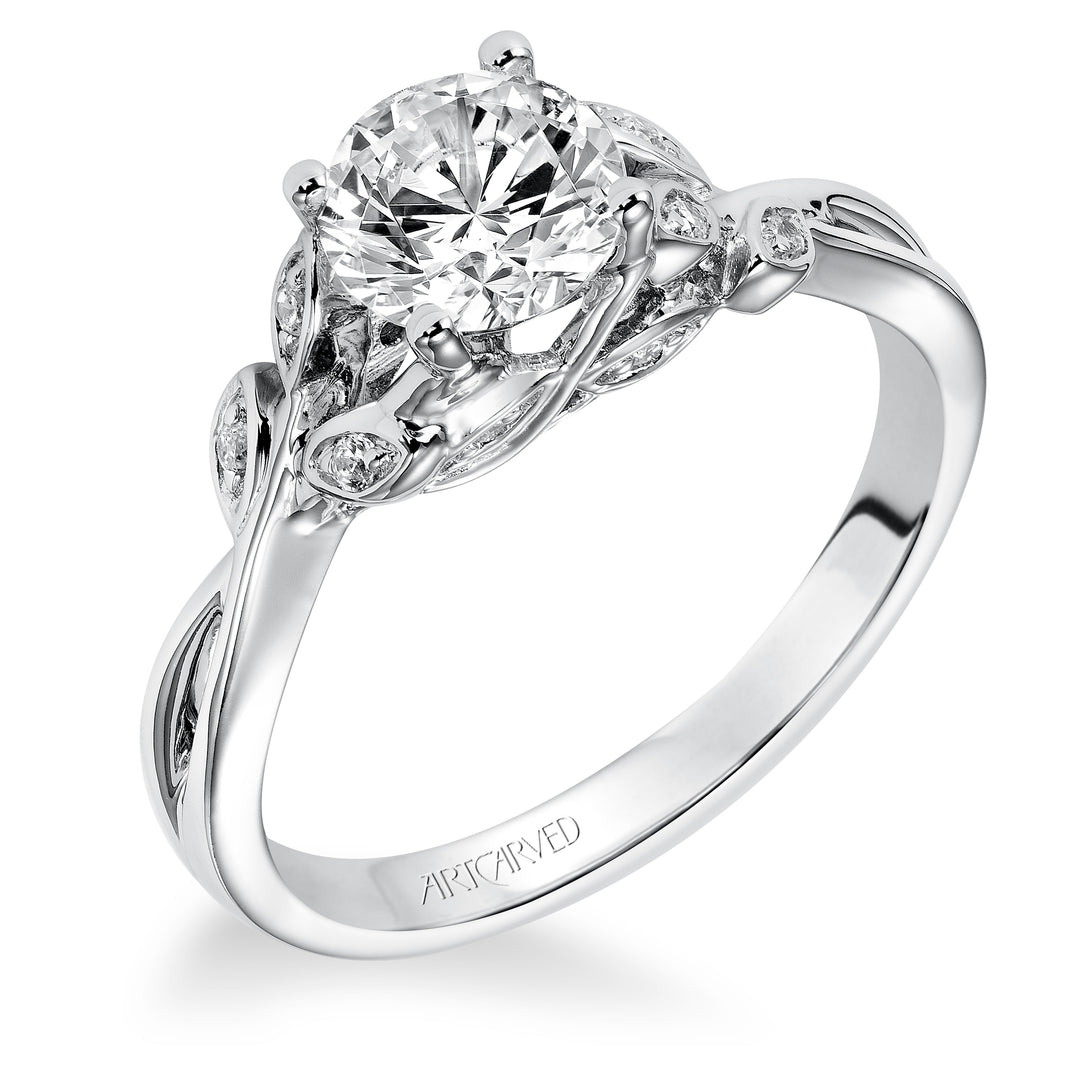 31-V317-E - ARTCARVED - Floral Engagement Ring with Hidden Diamond Petal Accents and Polished Bypass Shank
