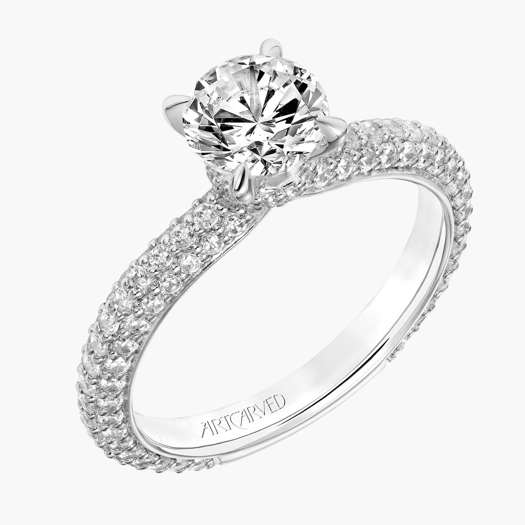 Classic Diamond Engagement Ring with Pave Shank and Diamond Collar.  Center Stone is not included.