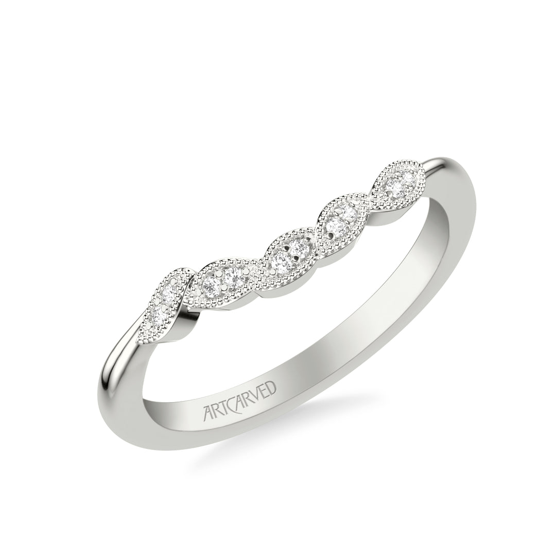 31-V783FCW-L.00 - ARTCARVED - Floral Curved Wedding Band with Diamond and Milgrain Petal Accents
