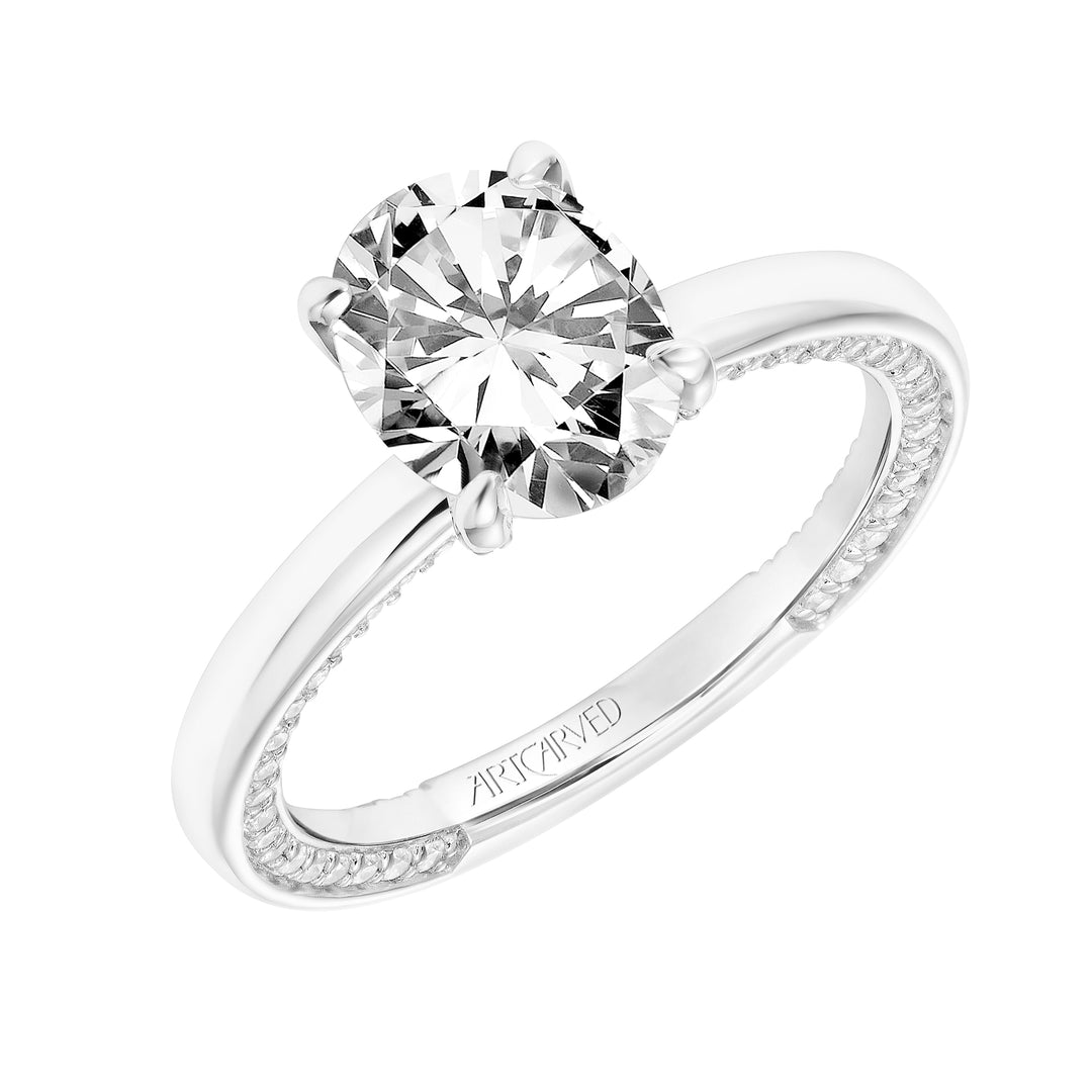 31-V802-E - ARTCARVED - Diamond Engagement Ring with High Polished Shank with Diamond Accented Prongs & Row of Interior Diamonds