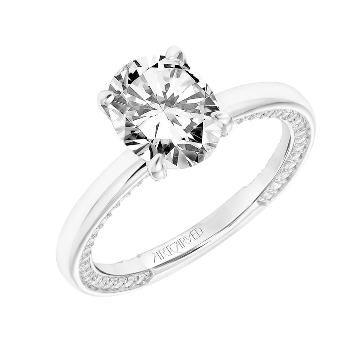 31-V802-E - ARTCARVED - Diamond Engagement Ring with High Polished Shank with Diamond Accented Prongs & Row of Interior Diamonds