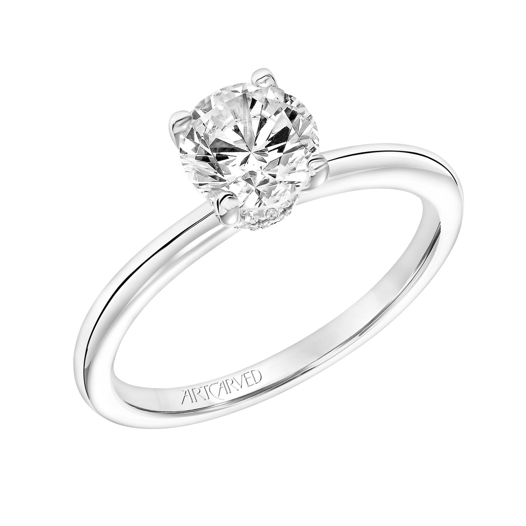 31-V815ERW-E.01 - Goldman - Diamond Solitaire Engagement Ring with Diamond Collar and Polished Shank