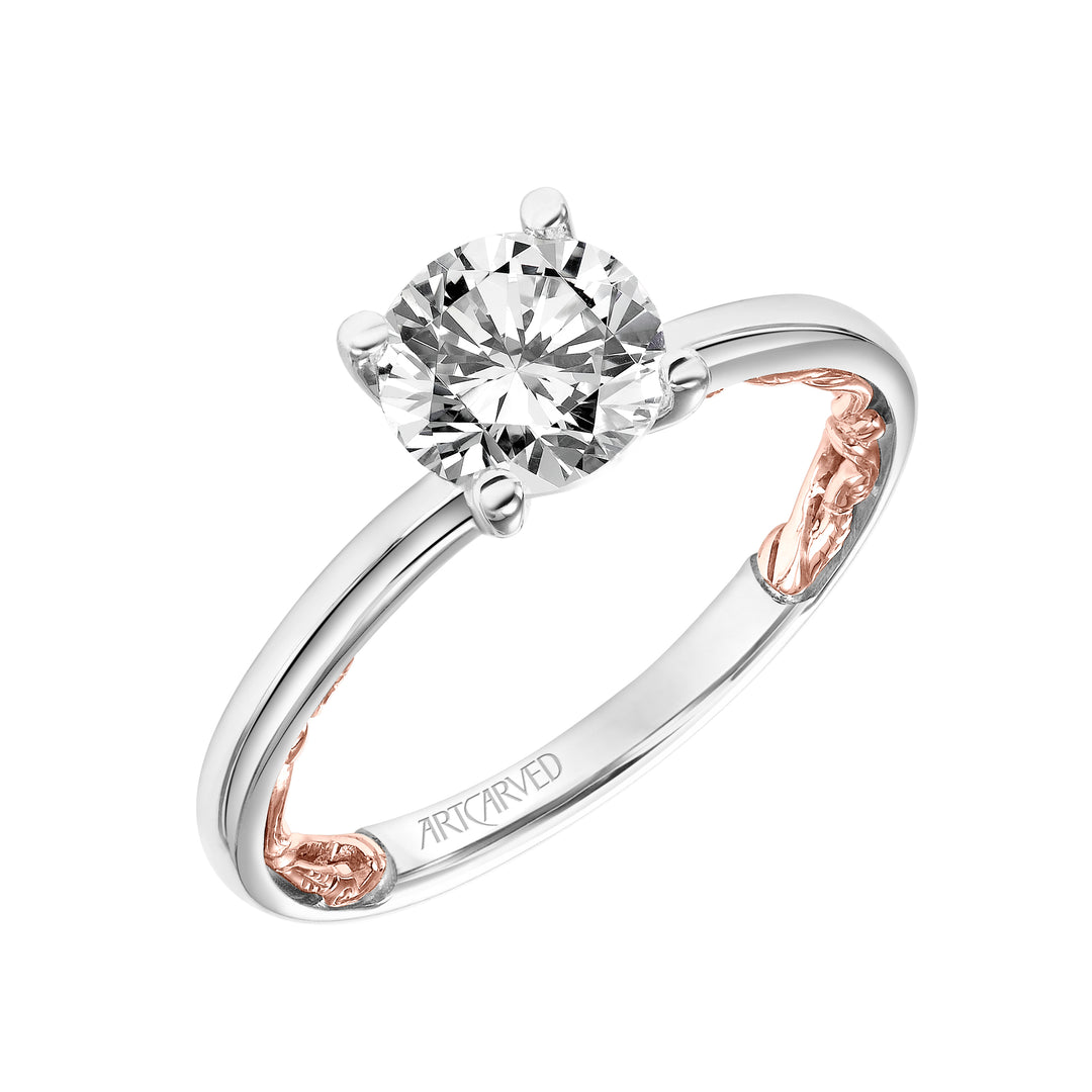 31-V904GRWR-E.01 - ARTCARVED - Lyric Solitaire Diamond Engagement Ring with Inner Carved details and Polished Shank