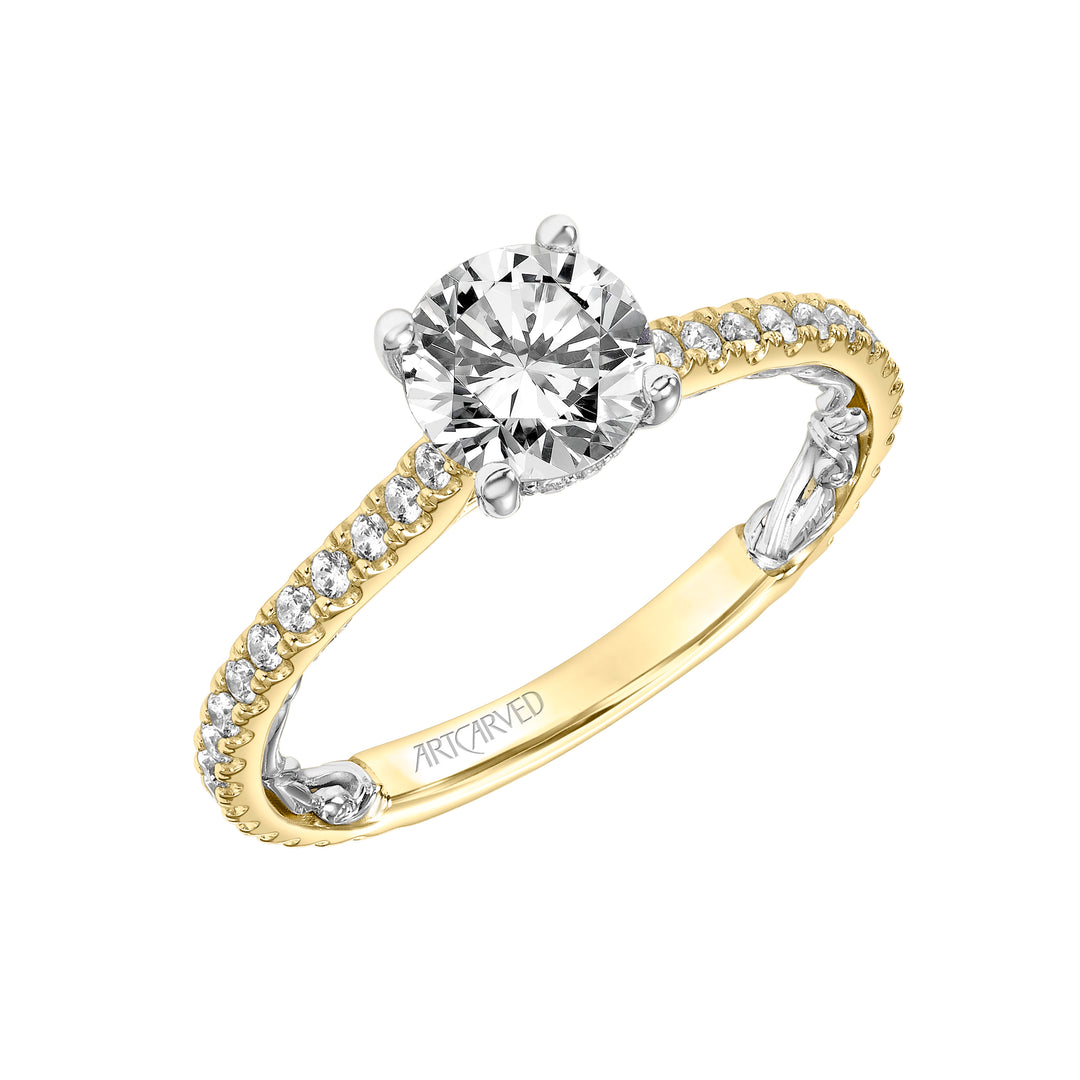 31-V908-E - ARTCARVED - Lyric Engagement Ring with Inner Carved details and Diamond Shank