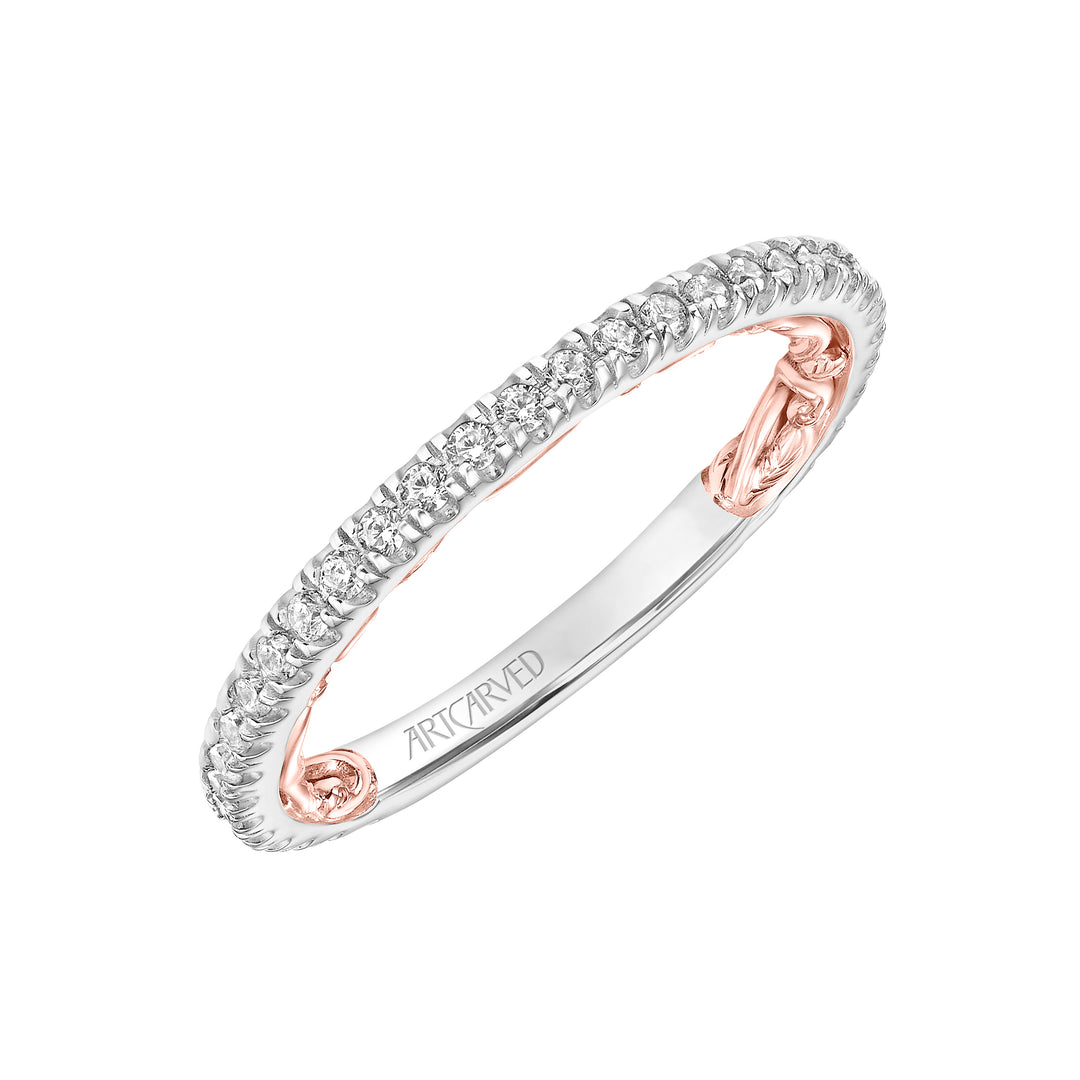 31-V909-L - ARTCARVED - Lyric Diamond Wedding Band with Inner Carved details