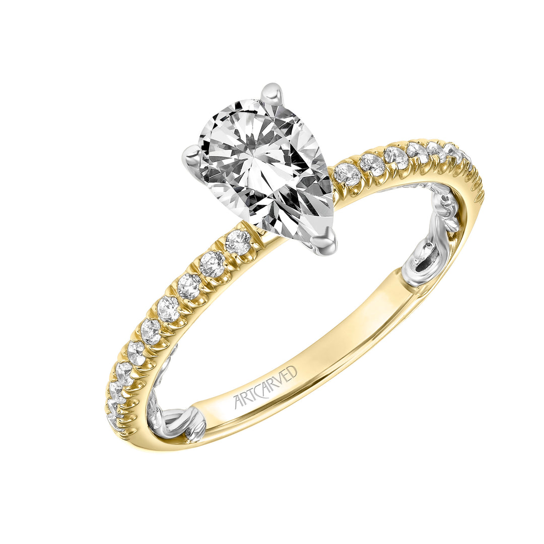 31-V910-E - ARTCARVED - Lyric Engagement Ring with  Inner Carved details and Diamond Shank