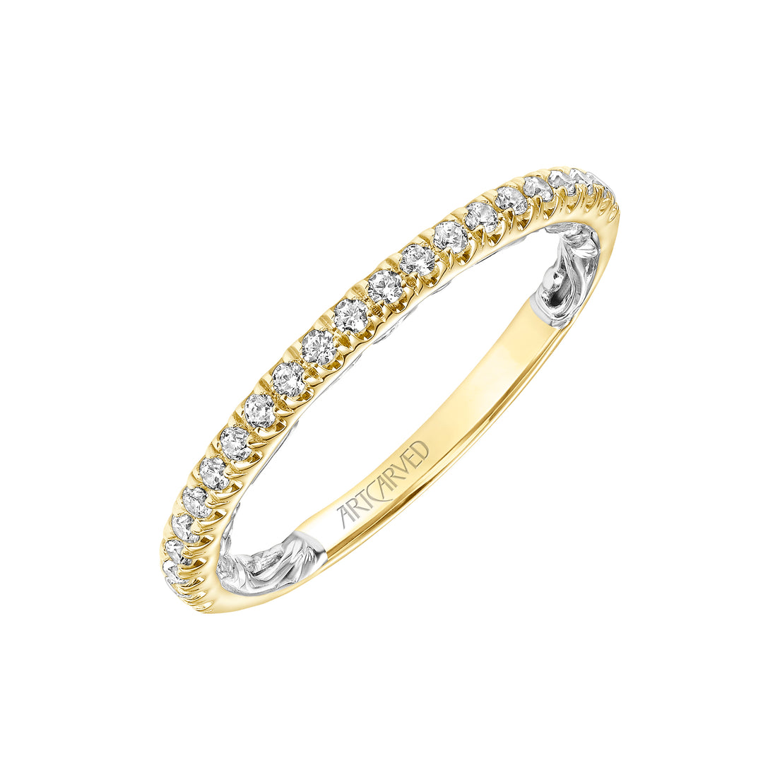 31-V910-L - ARTCARVED - Lyric Diamond Wedding Band with Inner Carved details
