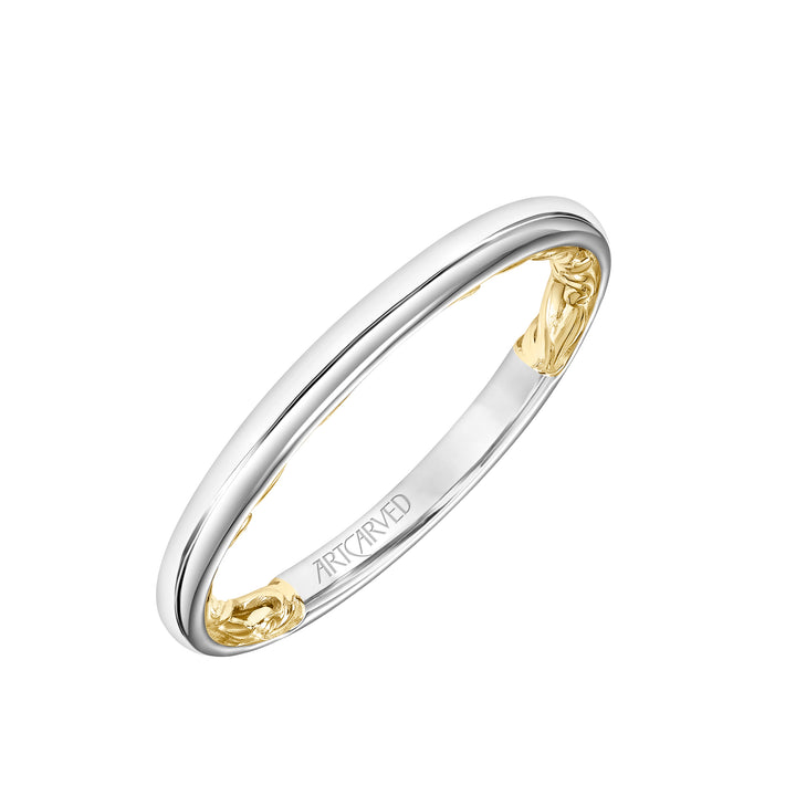Lyric Polished Wedding Band with Inner Carved details