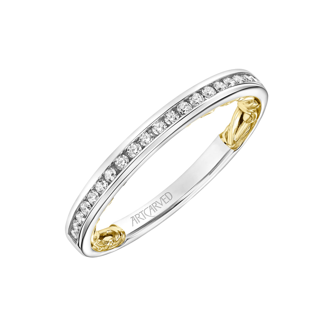 31-V917-L - ARTCARVED - Lyric Channel Set Diamond Wedding Band with Inner Carved details