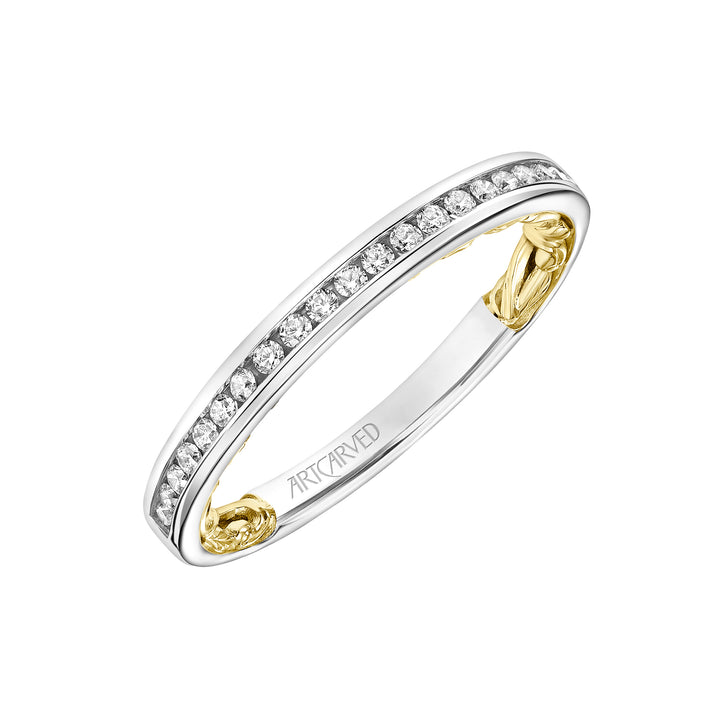 31-V917-L - ARTCARVED - Lyric Channel Set Diamond Wedding Band with Inner Carved details