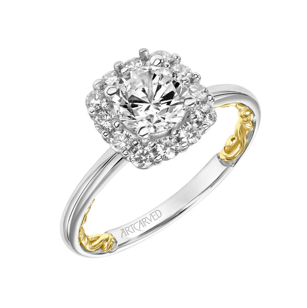 31-V926ERWY-E.01 - Goldman - Lyric Engagement Ring with Cushion Diamond Halo and Accented Diamond Gallery with Polished Shank