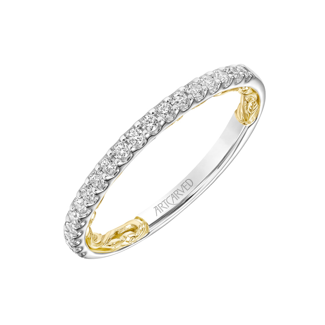 31-V928-L - ARTCARVED - Lyric Diamond Wedding Band with Inner Carved details