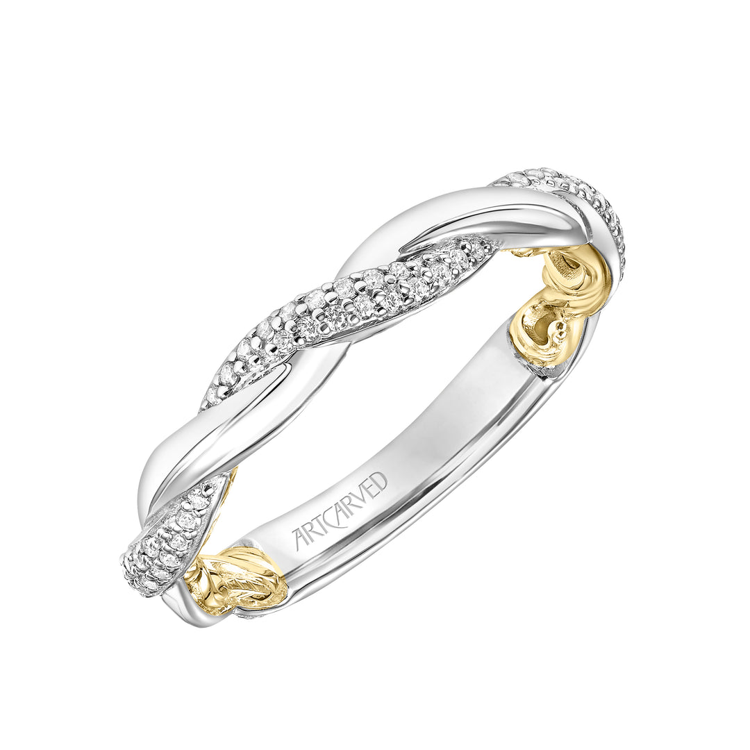 31-V933-L - ARTCARVED - Lyric Twist Wedding Band with Diamond and Polished Design with Inner Carved details