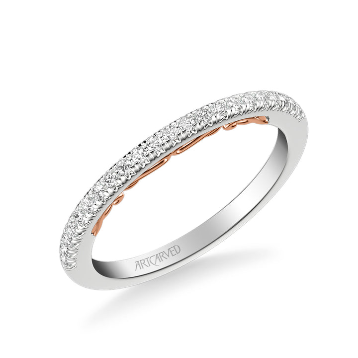 31-V1010-L - ARTCARVED - Lyric Diamond Wedding Band with Inner Carved details