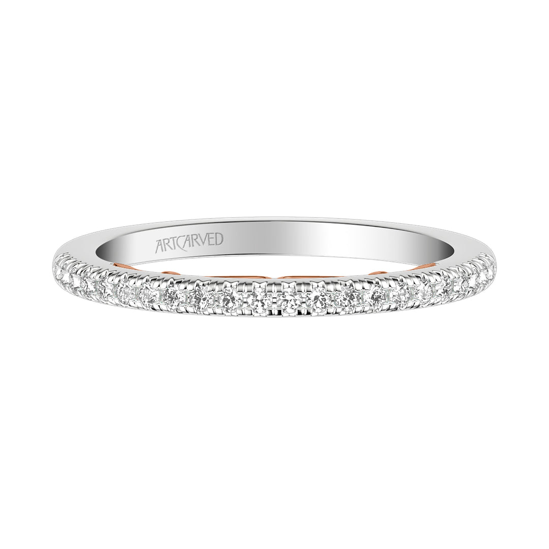 31-V1010-L - ARTCARVED - Lyric Diamond Wedding Band with Inner Carved details