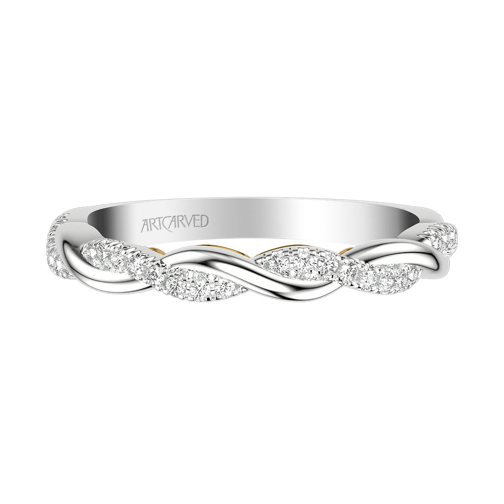 Lyric Twist Wedding Band with Diamond and Polished Design with Inner Carved details