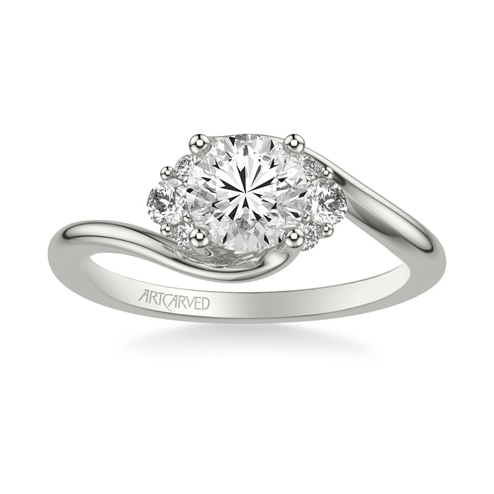 Classic Engagement Ring with Round Side Stones and Bypass Shank.  Center Stone is not included.