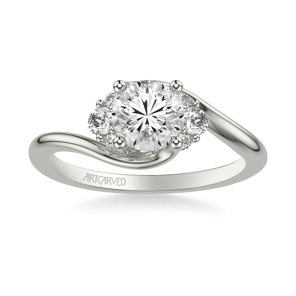 Classic Engagement Ring with Round Side Stones and Bypass Shank