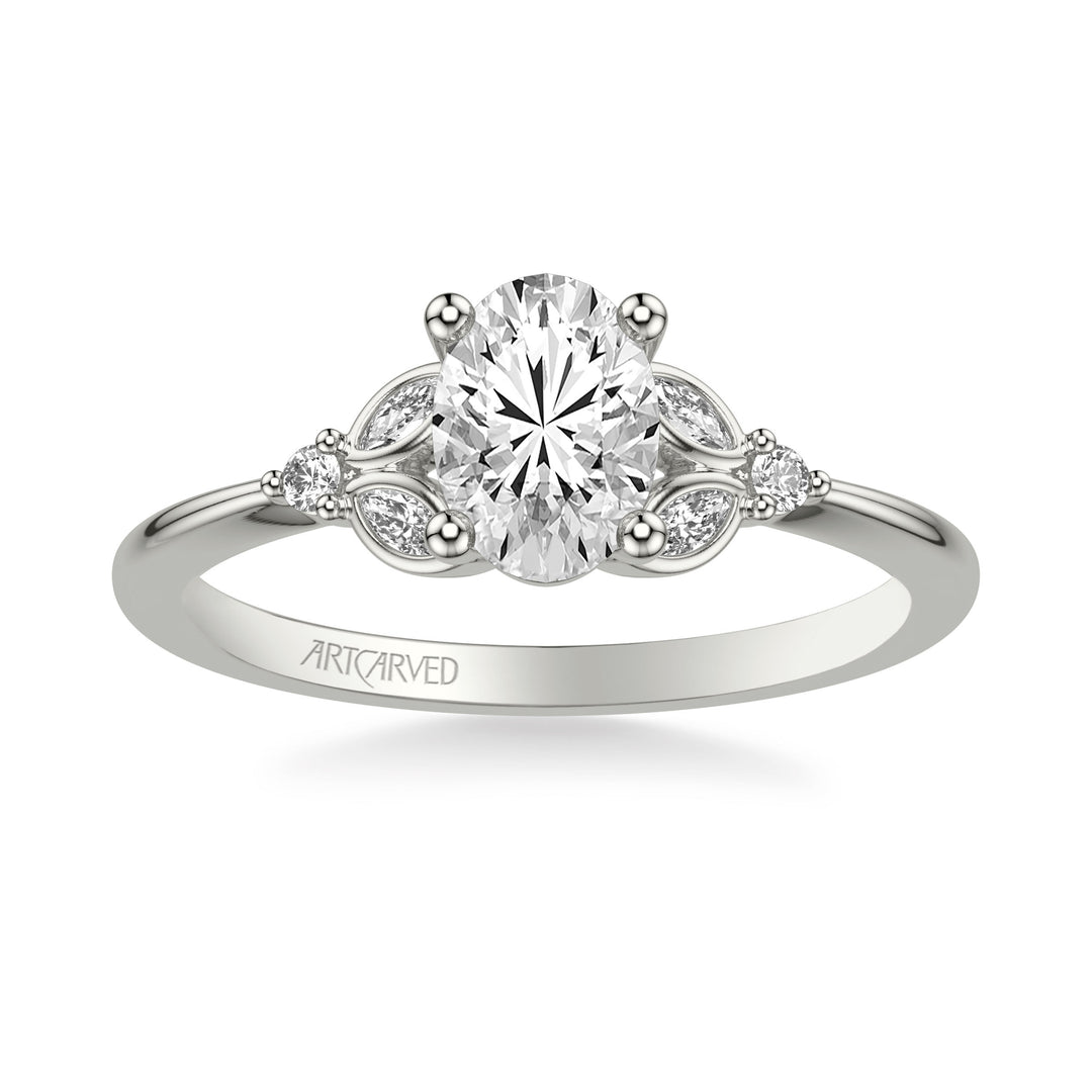 Floral Engagement Ring with Bezel Set Marquise Diamond Petal Accents and Polished Shank.  Center Stone is not included.