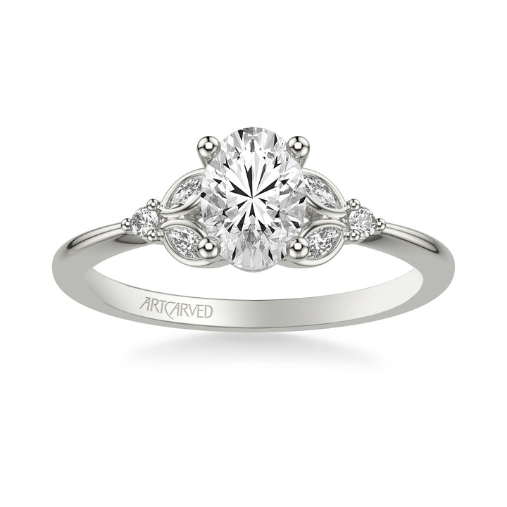Floral Engagement Ring with Bezel Set Marquise Diamond Petal Accents and Polished Shank.  Center Stone is not included.