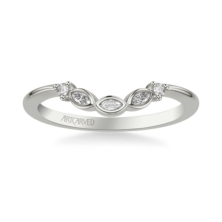 31-V1031-L - ARTCARVED - Floral Curved Wedding Band with Bezel Set Marquise Diamond Petal Accents