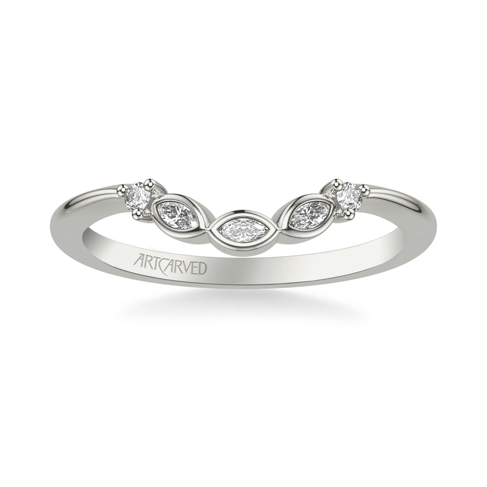 31-V1031-L - ARTCARVED - Floral Curved Wedding Band with Bezel Set Marquise Diamond Petal Accents