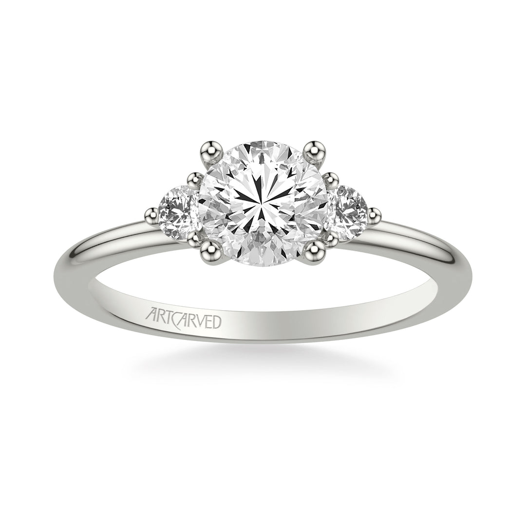 Classic Three-Stone Engagement Ring with Round Side Stone Diamonds