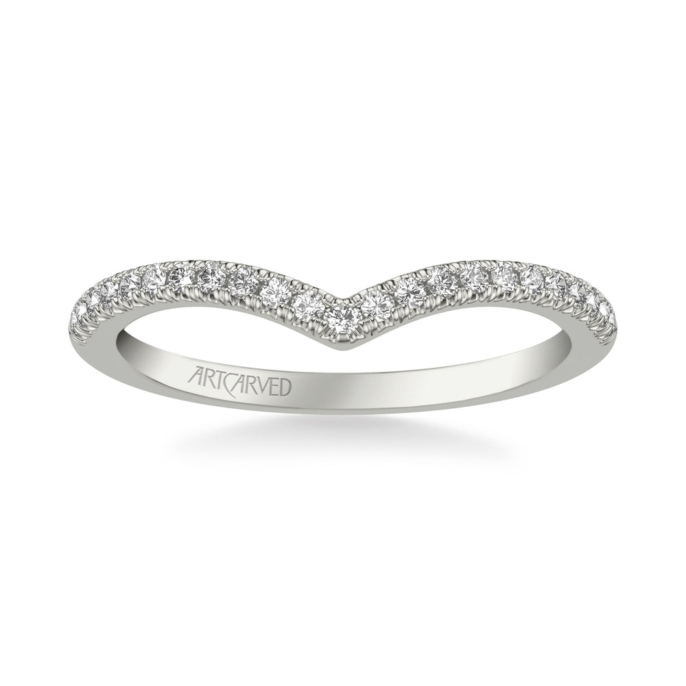 31-V1033-L - ARTCARVED - Classic Curved Wedding Band with Round Diamonds