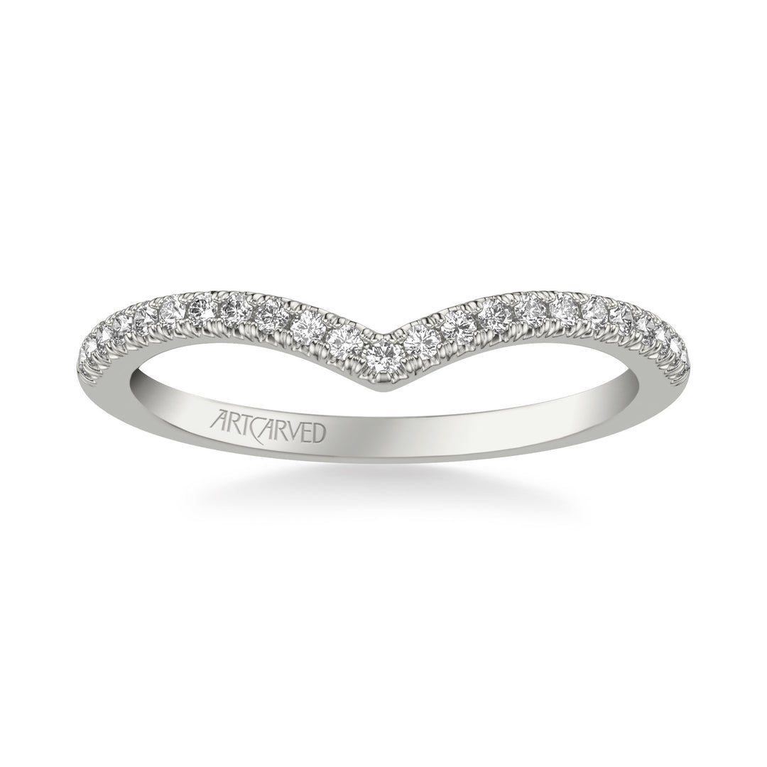 31-V1033-L - ARTCARVED - Classic Curved Wedding Band with Round Diamonds