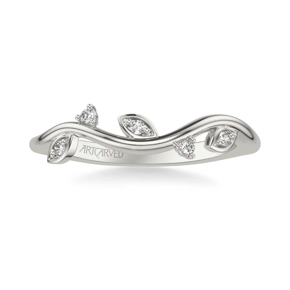 Floral Curved Wedding Band with Diamond Petal Accents and Floating Diamonds