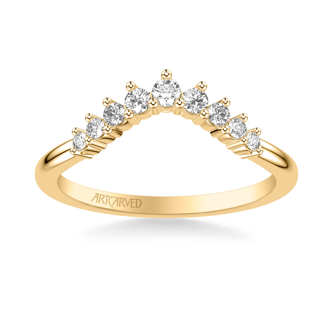 Classic Curved Wedding Band with Prong Set Round Diamonds