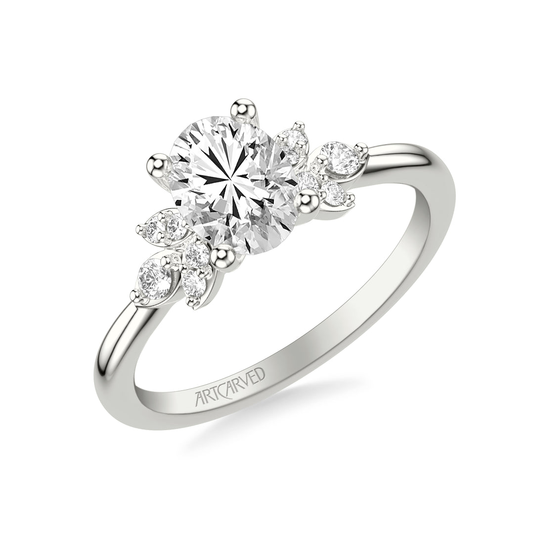 31-V1059-E - ARTCARVED - Floral Engagement Ring with Three Diamond Petals and Polished Shank