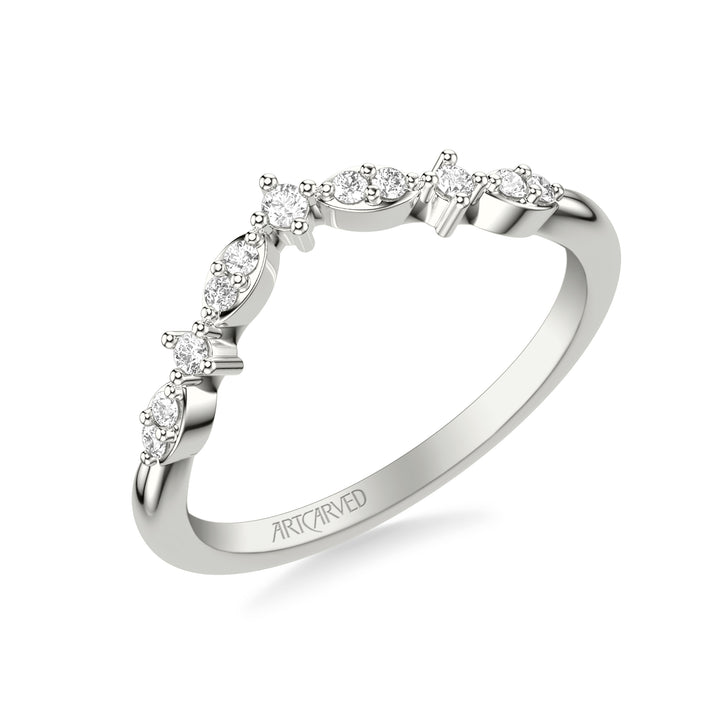 Floral Curved Wedding Band with Prong Set Round Diamonds