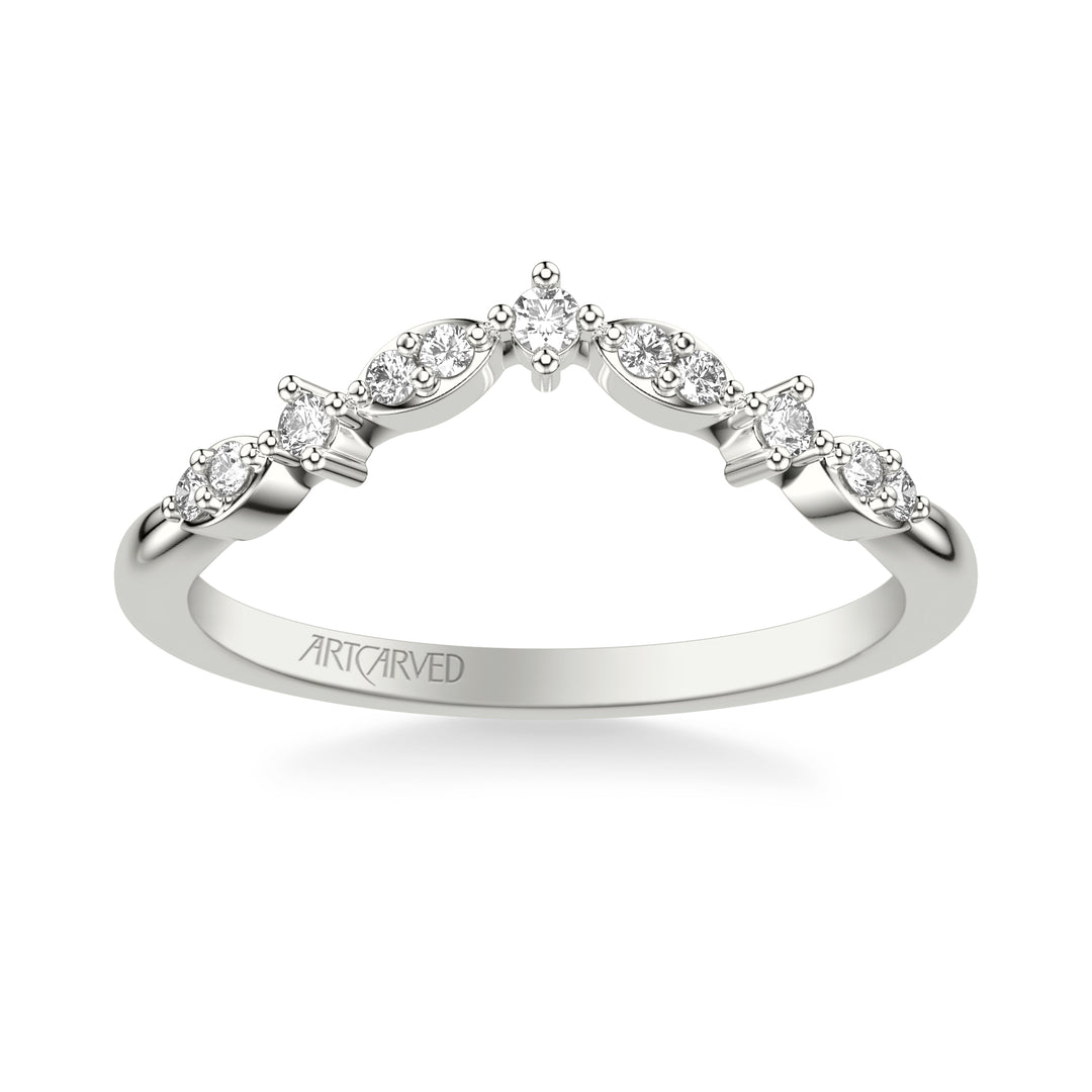 Floral Curved Wedding Band with Prong Set Round Diamonds