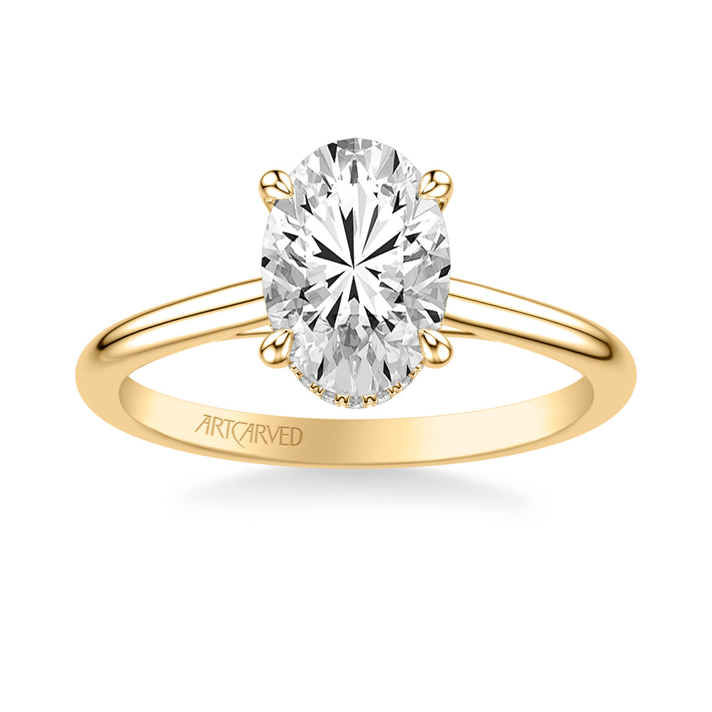 31-V1062-E - ARTCARVED - Classic Solitaire Engagement Ring with Floating Hidden Halo and Polished Shank