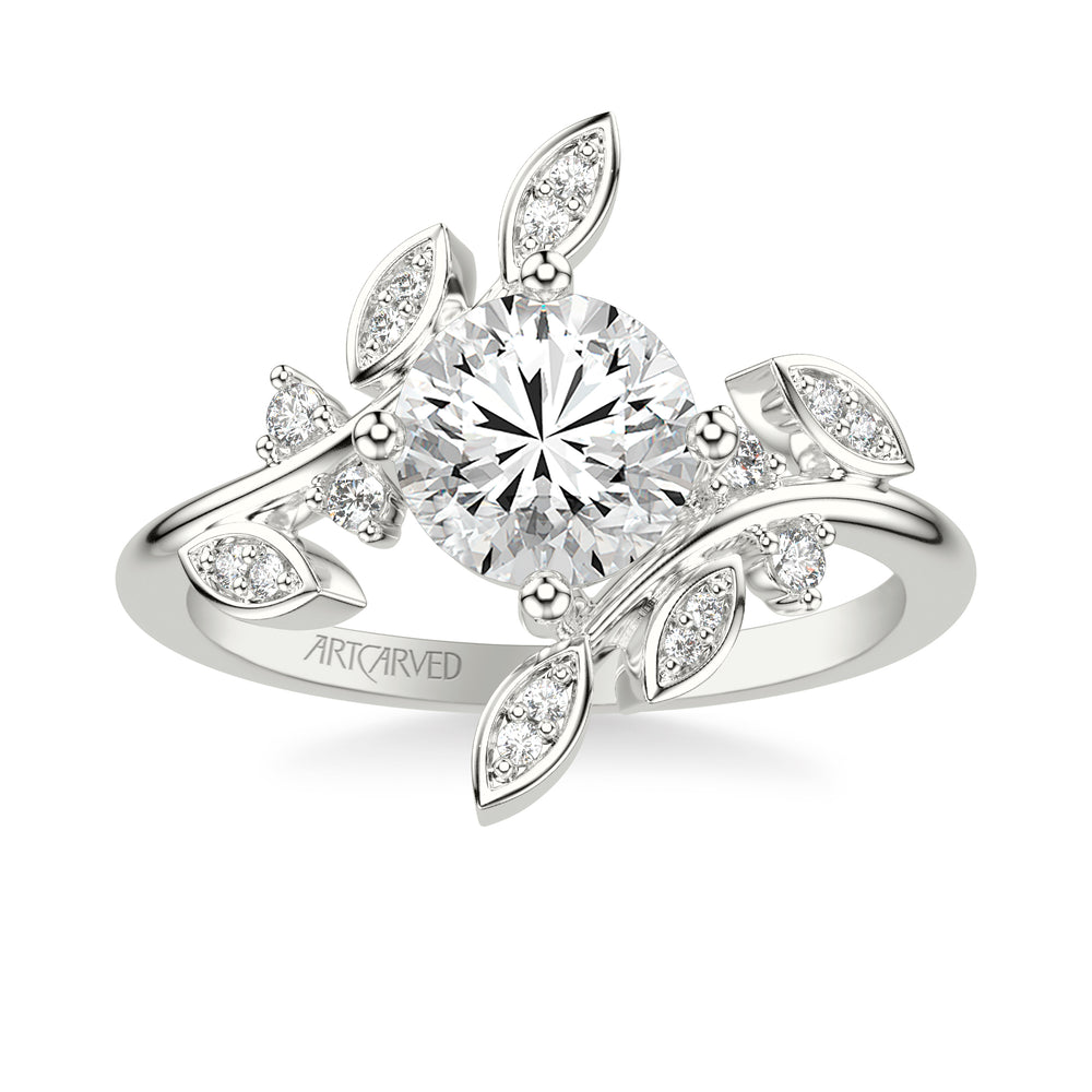 31-V1068-E - ARTCARVED - Floral Engagement Ring with Bypass Diamond Petals and Floating Diamond Accents