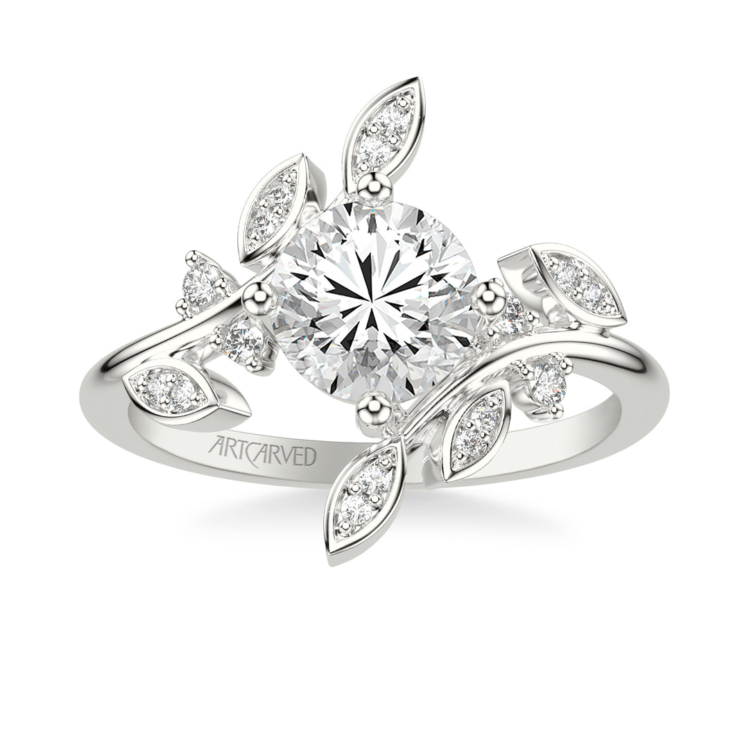 31-V1068-E - ARTCARVED - Floral Engagement Ring with Bypass Diamond Petals and Floating Diamond Accents