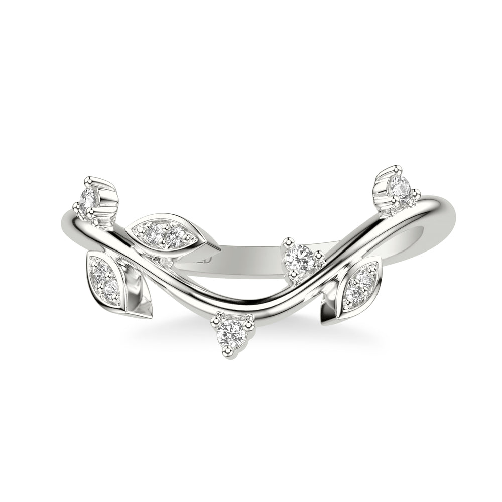 31-V1068-L - ARTCARVED - Floral Wedding Band with Diamond Petals and Floating Diamond Accents