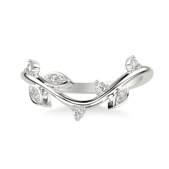 31-V1068-L - ARTCARVED - Floral Wedding Band with Diamond Petals and Floating Diamond Accents