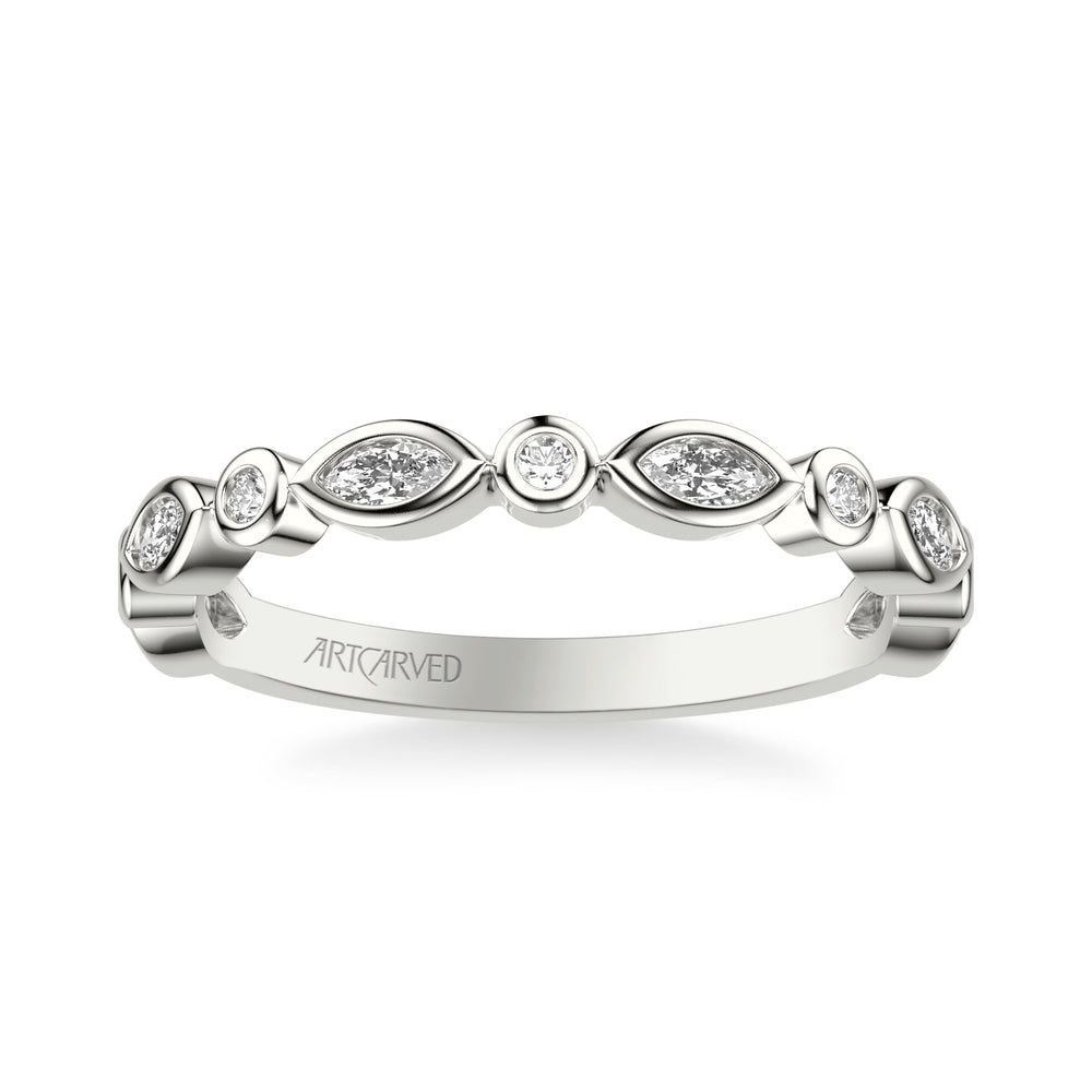 31-V1069-L - ARTCARVED - Floral Wedding Band with Alternating Bezel Set Marquise and Round Diamonds