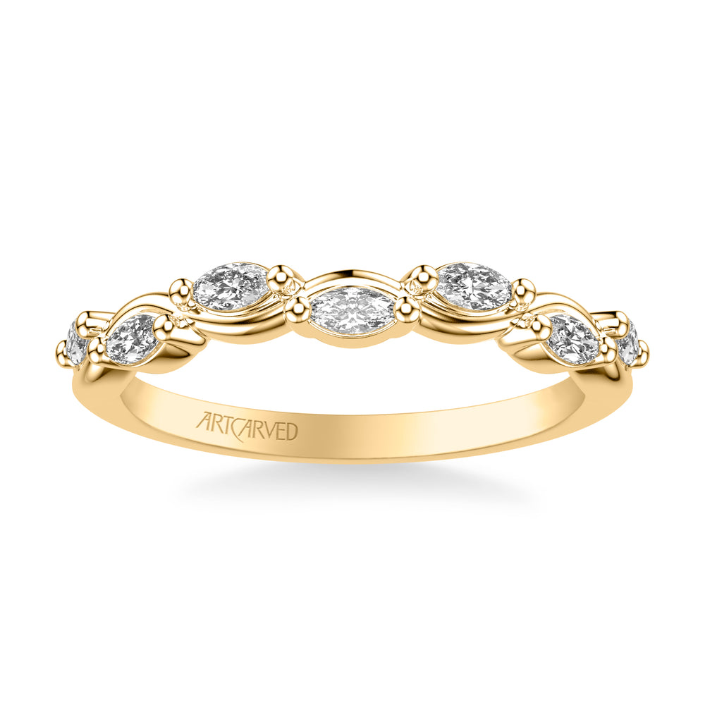 Floral Wedding Band with Twisted Vine Bezel Set Marquise Diamonds