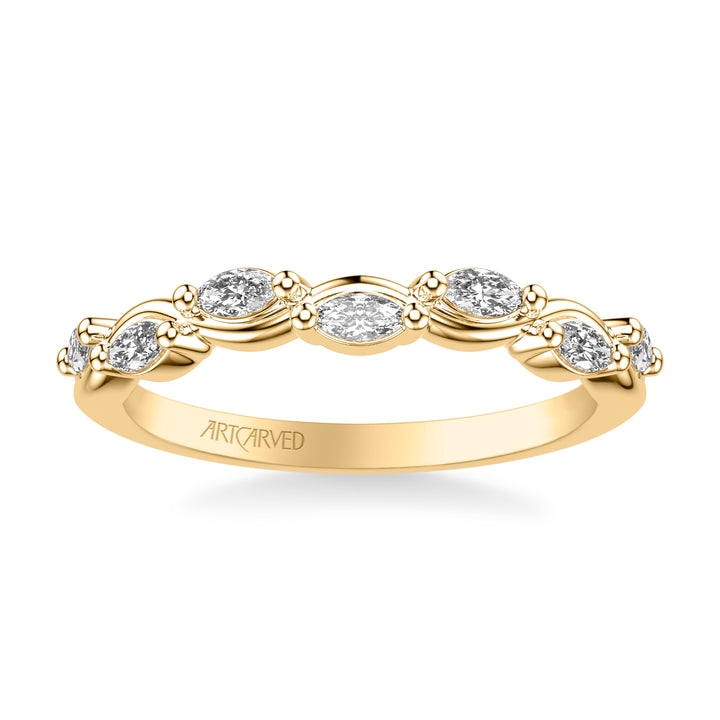 Floral Wedding Band with Twisted Vine Bezel Set Marquise Diamonds