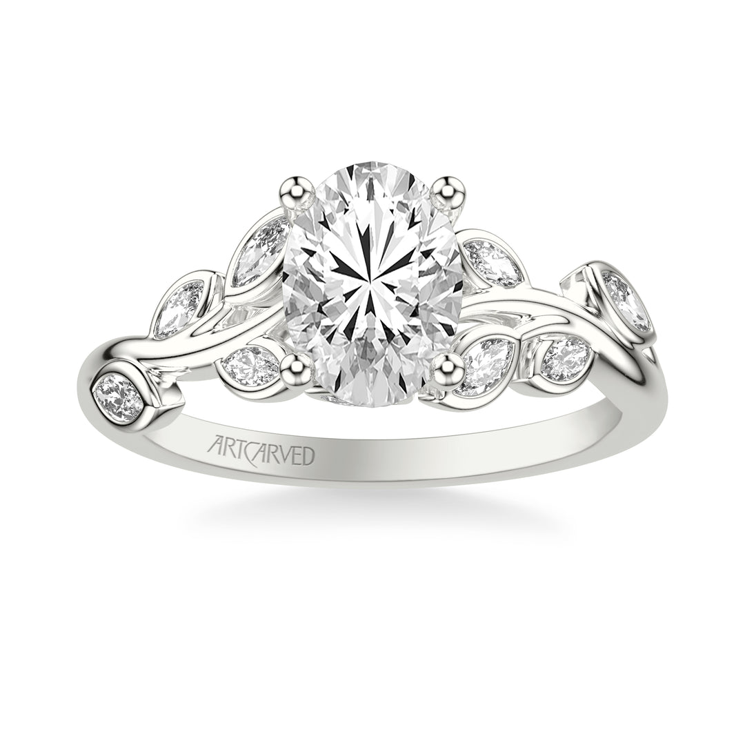 31-V1071-E - ARTCARVED - Floral Engagement Ring with Bezel Set Marquise Diamond Petals and Hidden Diamond Accents