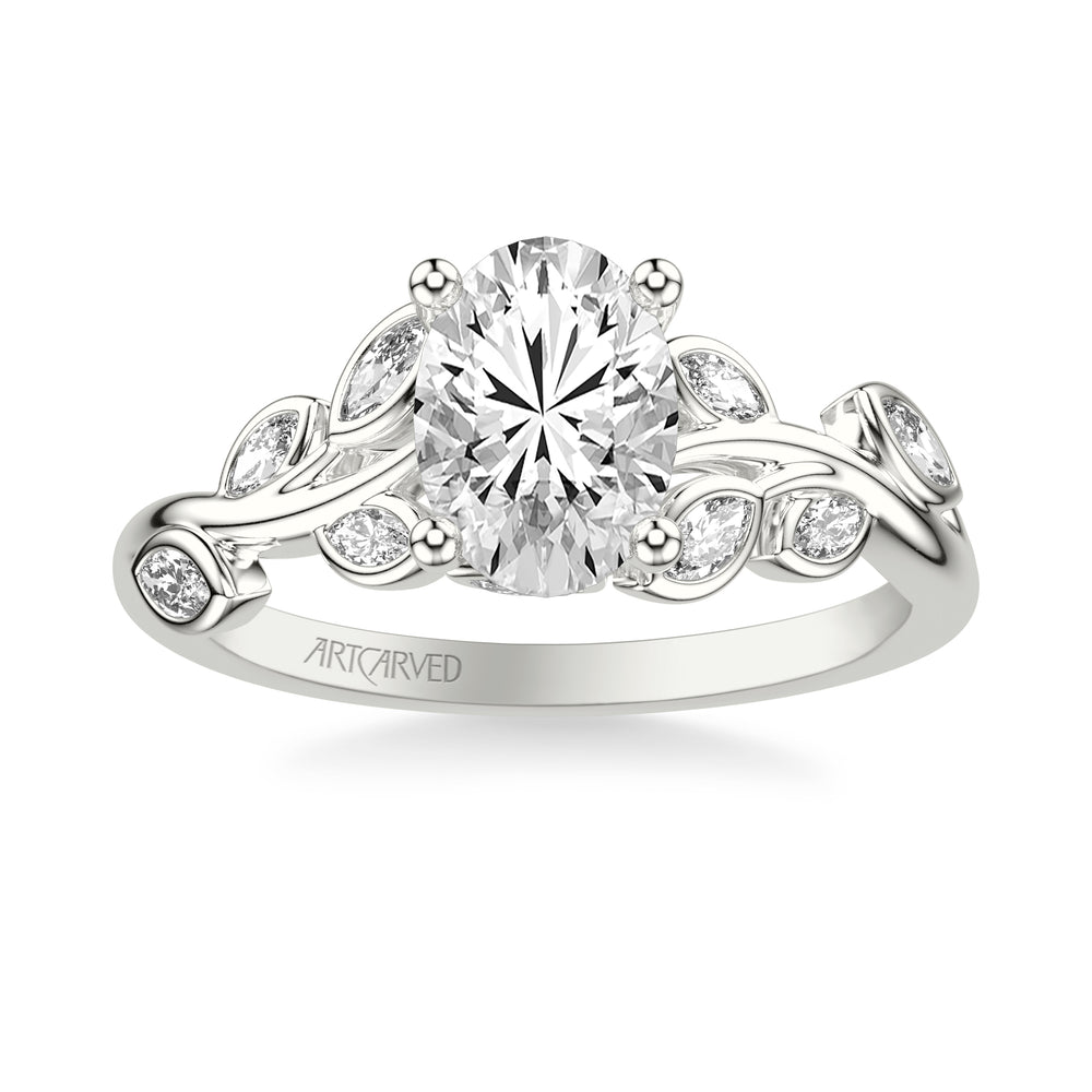 31-V1071-E - ARTCARVED - Floral Engagement Ring with Bezel Set Marquise Diamond Petals and Hidden Diamond Accents