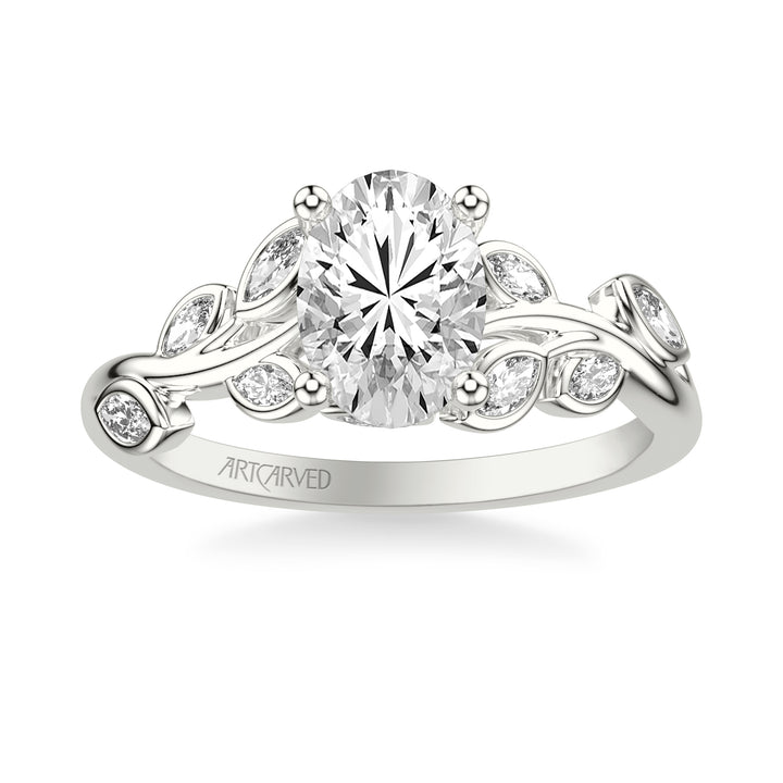 31-V1071-E - ARTCARVED - Floral Engagement Ring with Bezel Set Marquise Diamond Petals and Hidden Diamond Accents