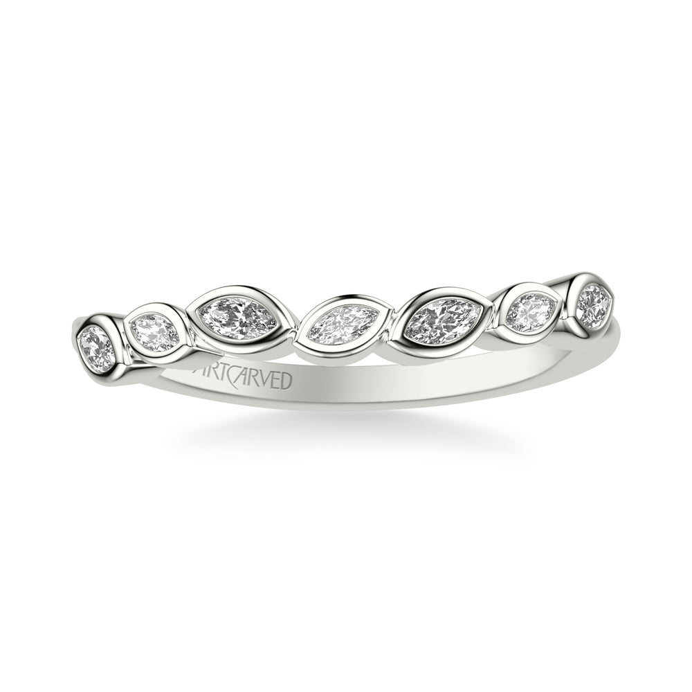Floral Curved Wedding Band with Bezel Set Marquise Diamond Petals
