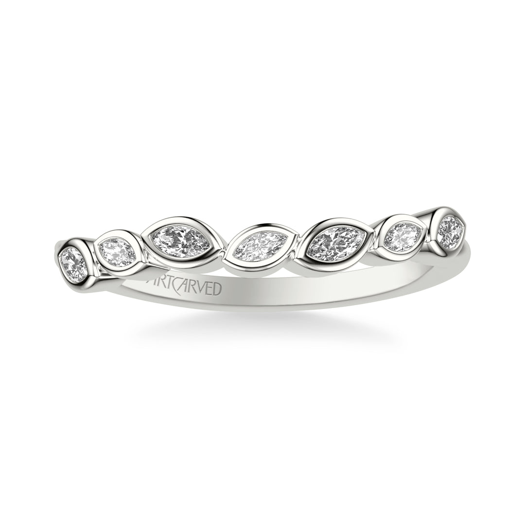 Floral Curved Wedding Band with Bezel Set Marquise Diamond Petals