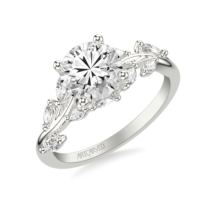 31-V1072-E - ARTCARVED - Floral Engagement Ring with Prong Set Marquise Diamonds and Hidden Diamond Accent