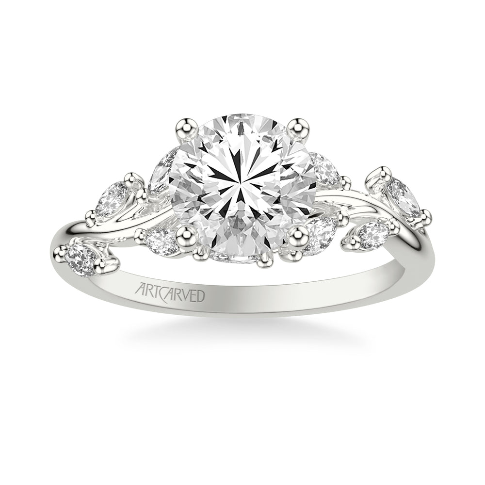 31-V1072IRW-E.01 - ARTCARVED - Floral Engagement Ring with Prong Set Marquise Diamonds and Hidden Diamond Accent
